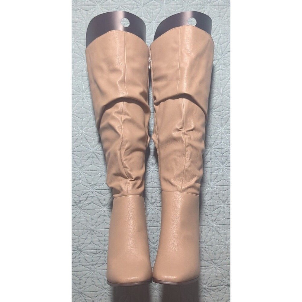 Justfab Rayanna Heeled Boots Ginger Sz 9.5 Taupe Inside Zipper Knee High NIB